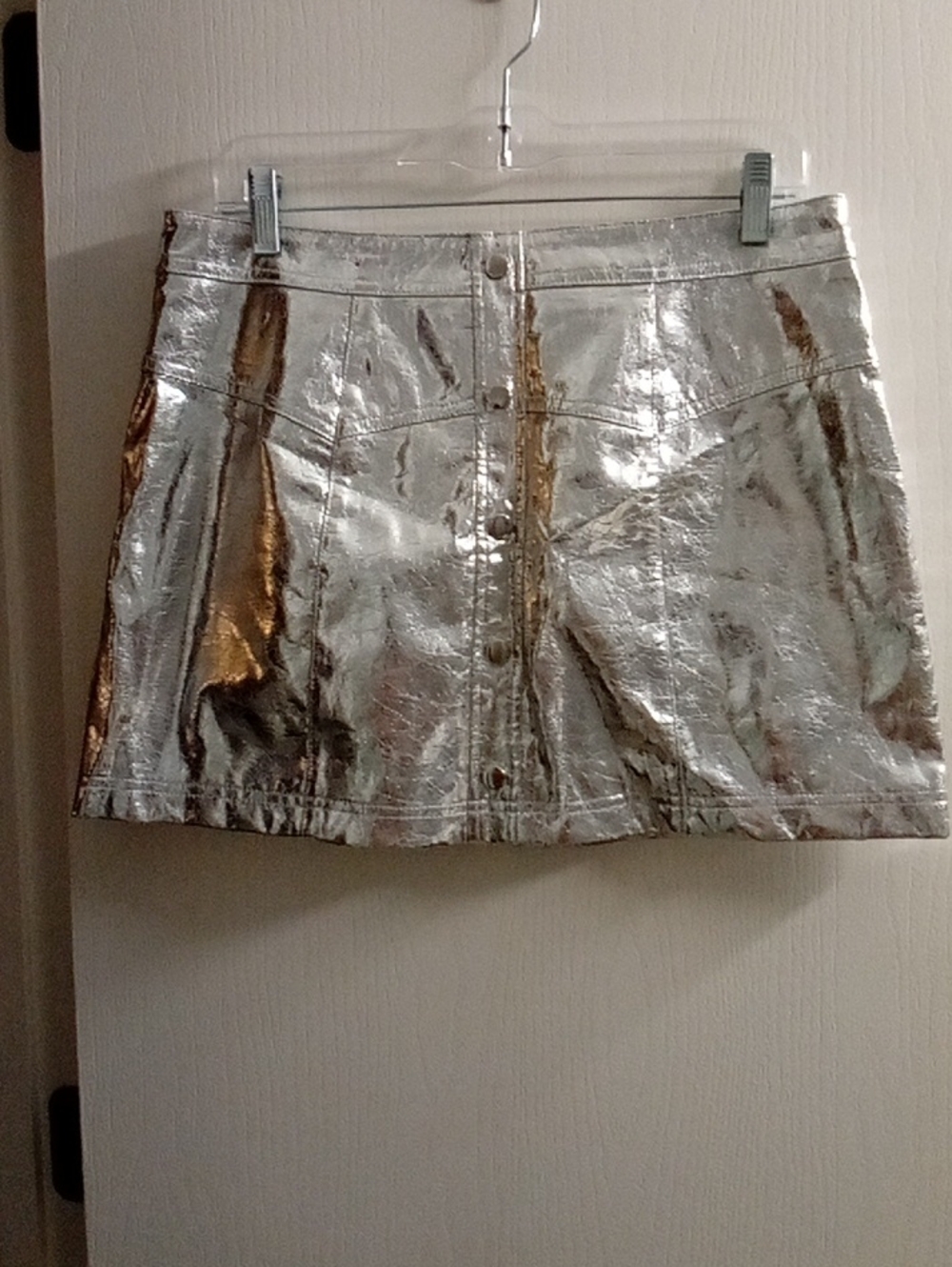 Forever 21 Metallic Silver Button-Front Mini Skirt